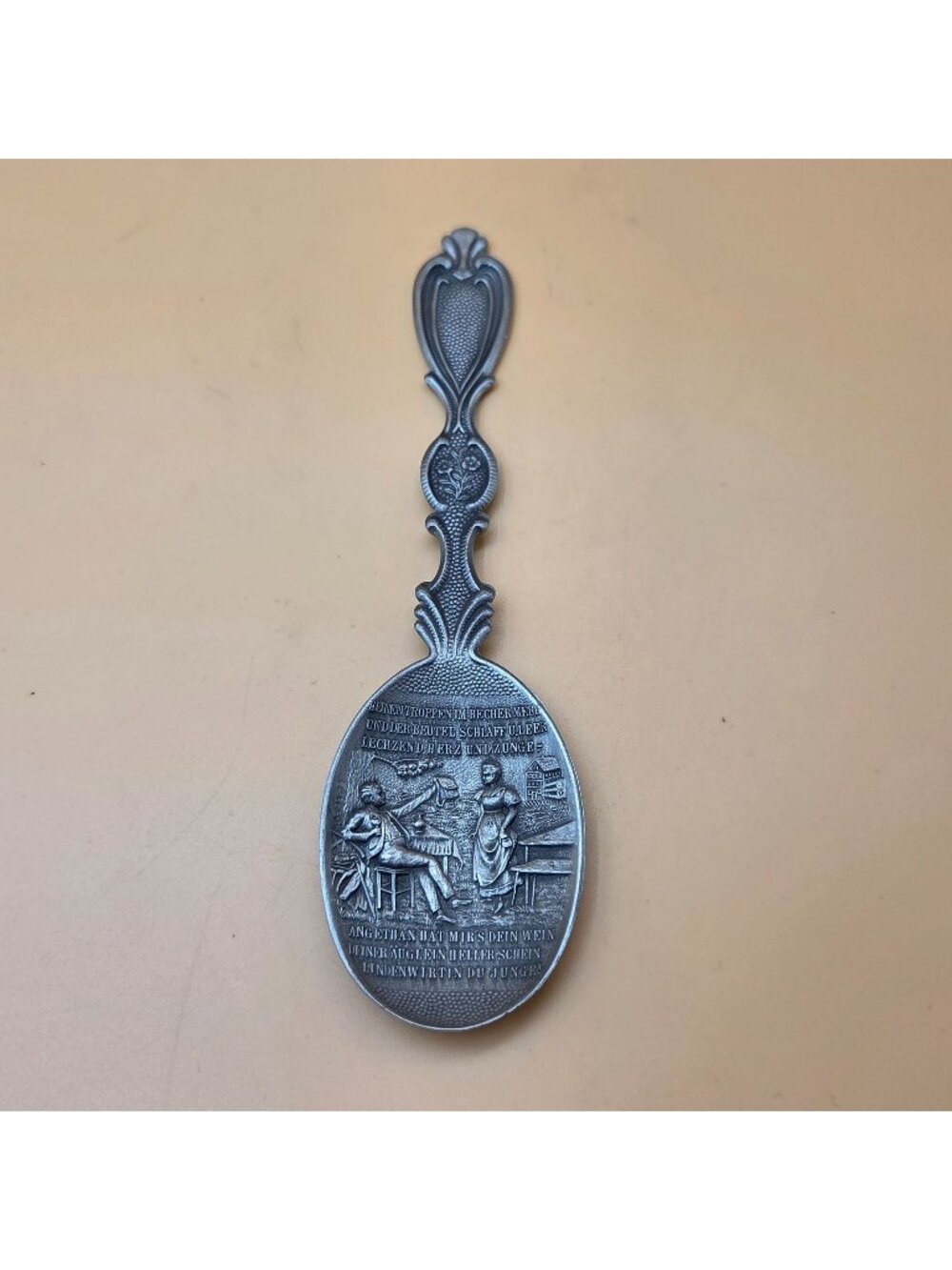 Frieling Zinn Germany Pewter Spoon German Wine Tavern Scene Crown Over Horseshoe